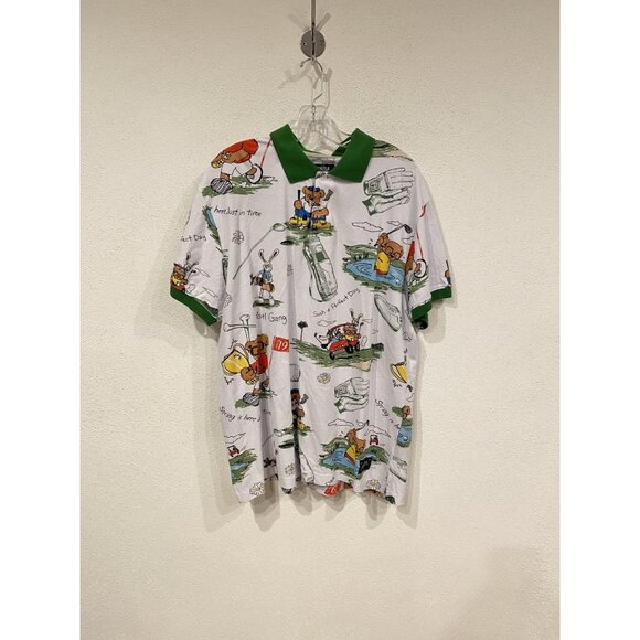 Hustle Gang Shirt Mens 2XL Green Polo Golf Cartoon Bear Print Graphic Streetwear - Picture 1 of 6